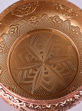 藏式民族风八吉祥糌粑盒新款雕刻红铜色收纳罐用品家用摆件