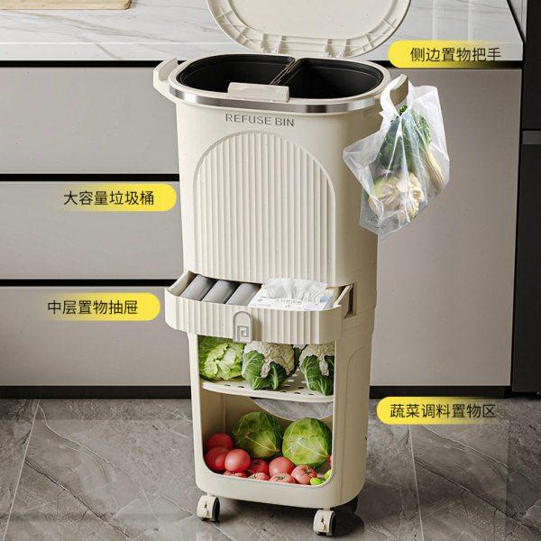 厨房垃圾桶家用大号双层2025新款大容量日式干湿分离置物架垃圾桶,淘宝优惠券,粉丝福利购,淘宝优惠卷