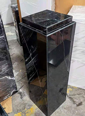 双层天塑黑品根大理石底座艺术品展示台工艺白摆件柱客厅雕然立柱