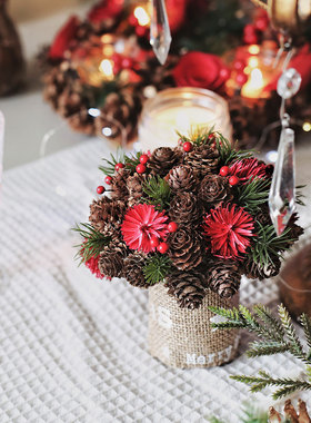 松果树皮蘑菇圣诞桌面摆件装饰品家居客厅房间小屋橱窗布置小摆设