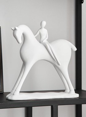 现代简约黑白艺术马摆件高档小众高级办公室客厅家居格调软装饰品