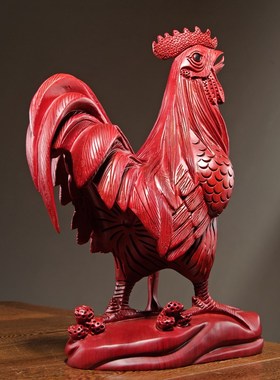 红花梨木雕大公鸡摆件实木质动物十二生肖鸡家居电视柜装饰工艺品