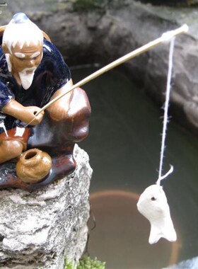 假山配件盆景摆陶件鱼钩鱼翁水族鱼缸吸水石上水石造景钓瓷陶瓷品