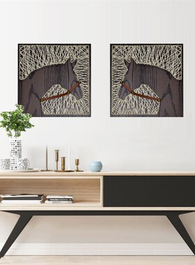 马头手工立体装饰画材料包 钉子毛线绕线画DIY纱线画成品弦丝画