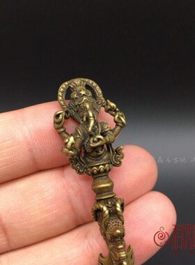 泥泊尔铜密宗象财神金刚杵把件 杵金刚厥挂件
