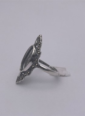 14000414 S925银镶嵌蜜蜡彩宝类宝石女款旦形戒指空托尺寸9*15MM