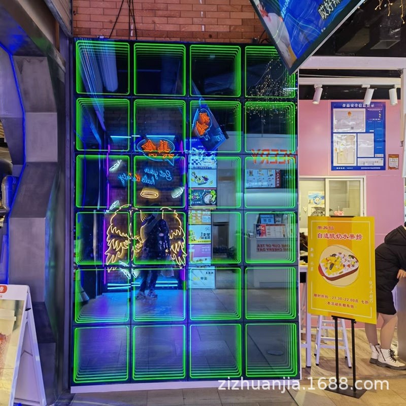 深渊镜千层镜展示柜广告牌定制网红打卡隔断墙发光字台球厅招牌 - 图1