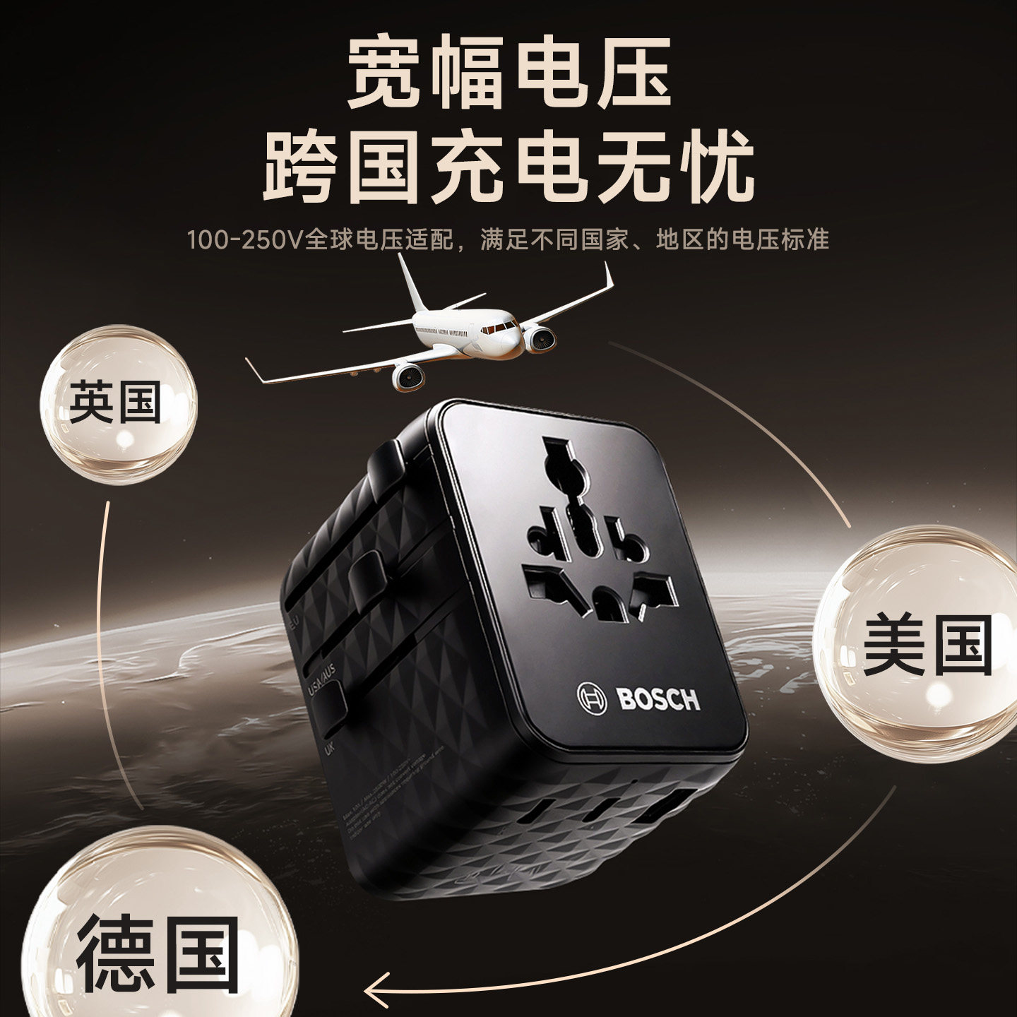 博世转换插头旅行插座转换器全球通用出国游玩留学小巧随身装 装通实拍商品图