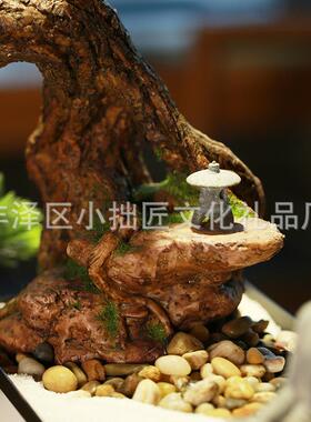 禅意假枯树设山XM191201水小型造盆景装饰摆新中式仿真迎客松微景