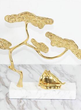 摆件新中式大YL-TY-11理石迎客松树创意欧客厅样板房玄关软装饰品