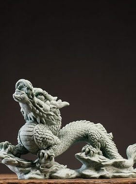 中式生肖龙书桌摆件创意家居玄关鱼缸沉水造景青砂石瑞兽神龙摆设