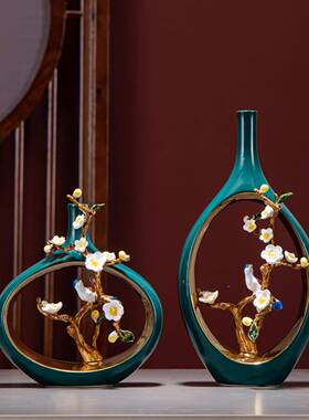 新式珐琅陶瓷花瓶摆UGR件高档户气轻奢中大高端客厅入玄关家居装