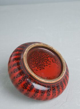 仿古瓷器 复古清乾隆风格 柿子红釉南瓜洗 笔洗  全手工制瓷