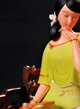 德化彩色仕女摆件 创意新古典陶瓷家居玄关美女人物工艺品摆设