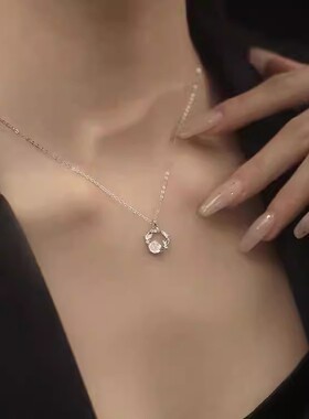 925纯银玫瑰花环吊坠锁骨链