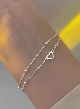 S925银甜美爱心双层手链女款