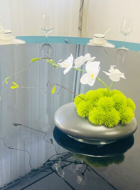 酒店圆桌转盘仿真花餐桌花摆花高端中式中间摆件装饰花创意茶桌花