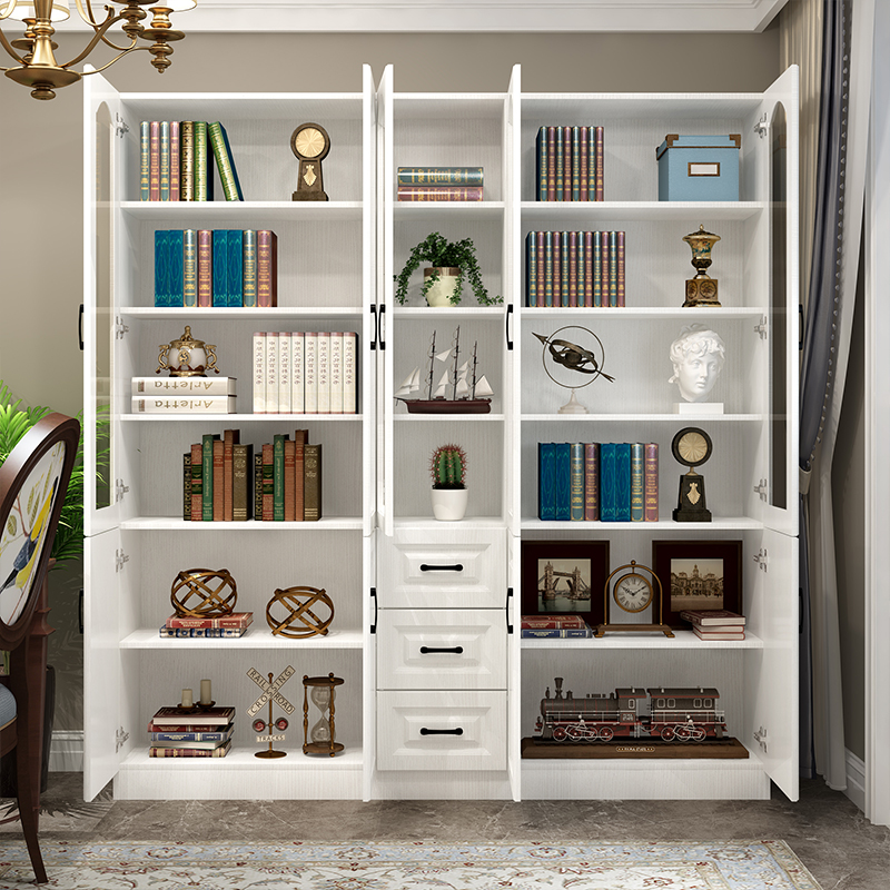 玻璃门满墙书柜简约现代实木落地C书柜带门置物架整面墙大书柜定 - 图1