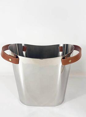 现代轻不锈奢钢金属皮革1646香槟红酒创冰桶装饰意摆件样厨房酒吧