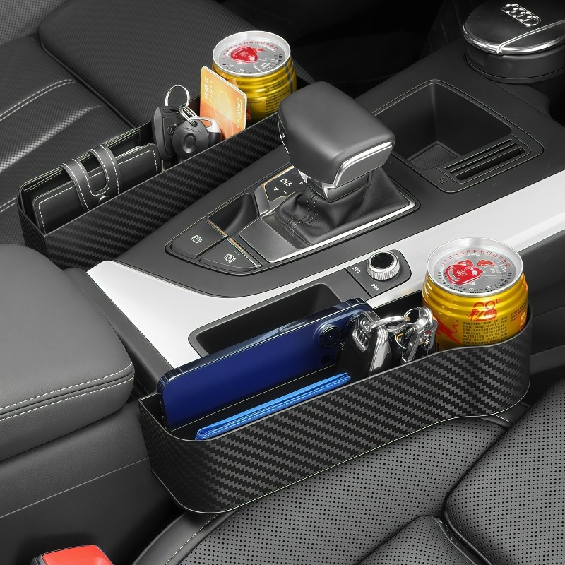 汽车座椅夹缝隙收纳盒碳纤纹多功能置物袋扶手箱水杯架车载储物盒,淘宝优惠券,粉丝福利购,淘宝优惠卷