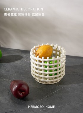 现代艺术创意笔筒摆件陶瓷收纳篮水果篮托盘客厅茶几桌面装饰乔迁