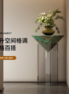 意式奢华大理石悬浮花架酒店展示架高端沙发旁电视柜落地装饰摆件