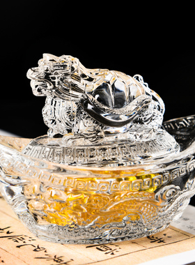 七彩黄琉璃龙头龟水晶元宝摆件招财纳福家居装饰品吉祥物开业礼品