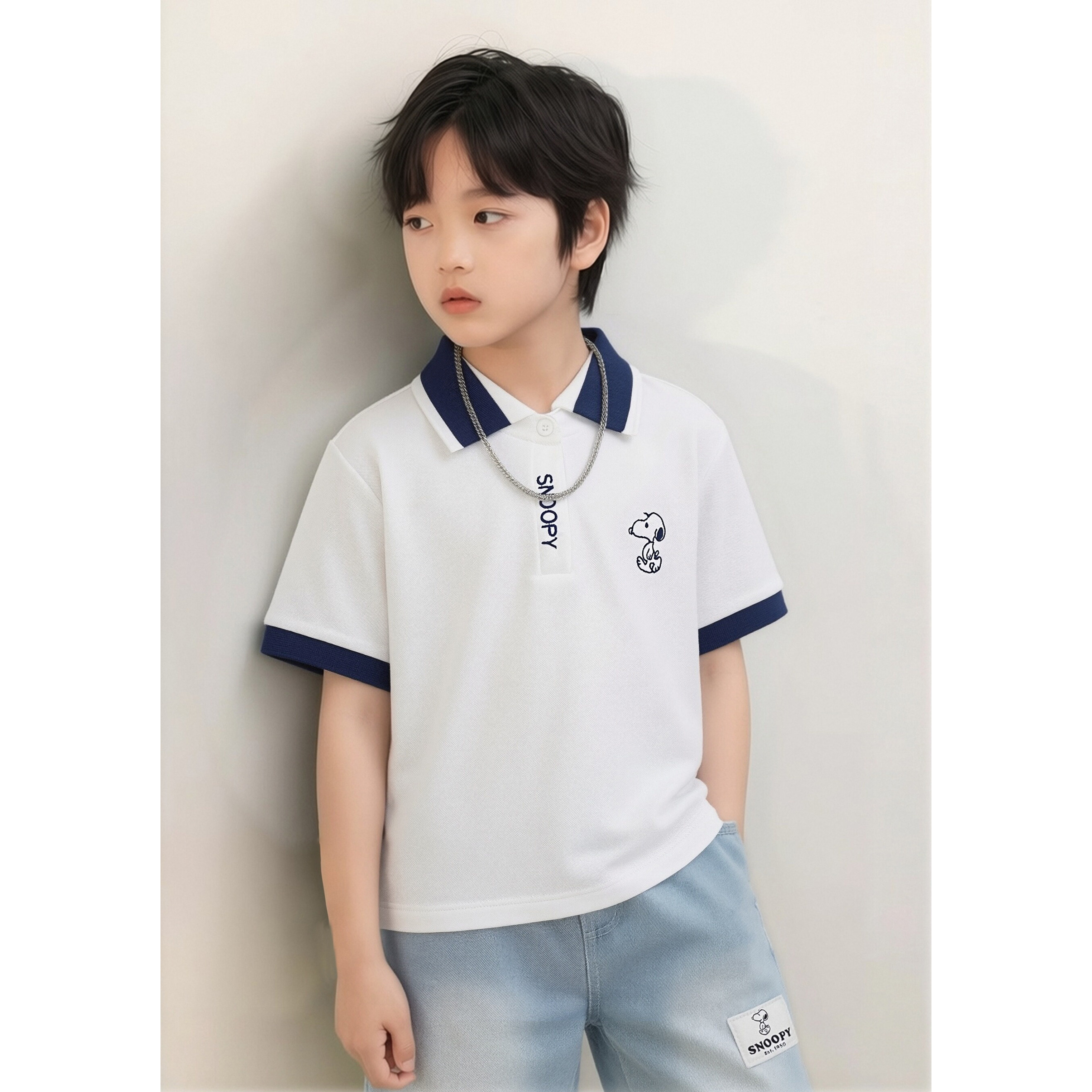 史努比韩式休闲撞色POLO衫套装男夏季凉感透气速干短袖短裤两件套