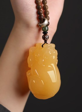 昆仑黄玉貔貅手把件吊坠文玩把玩盘玩手盘手玩古玩W皮丘小摆件礼