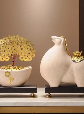 马上有钱摆件陶瓷l招财老板办公室客厅桌面高档家居装饰品开业礼