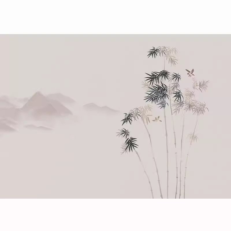 新中式水b墨竹子茶室墙布客厅素雅简约电视背景壁纸办公室装修硬 - 图0