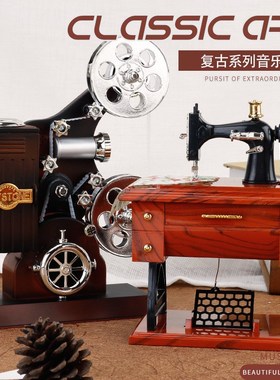 生日礼物复e古留声机音乐盒摆件酒吧玄关桌面创意家居装饰八音盒