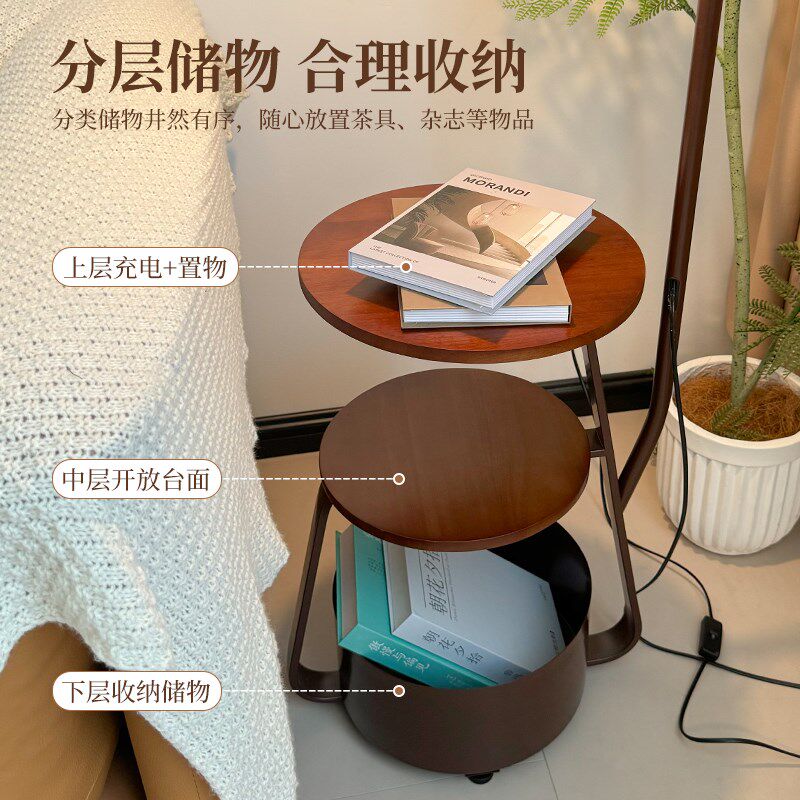 中古风落地灯客厅沙发旁高级感柚子E灯卧室床头柜置物充电一体台 - 图2