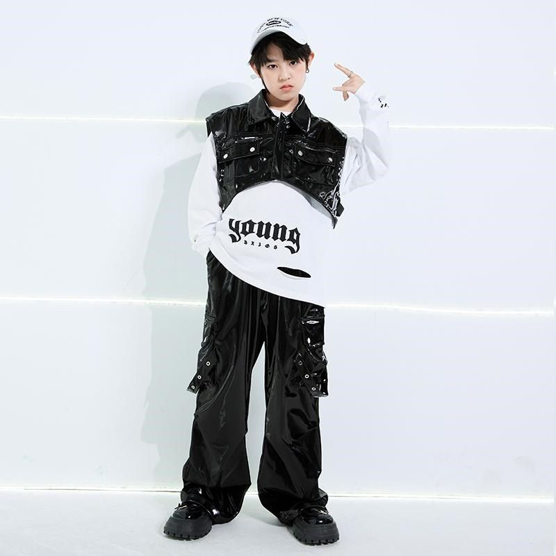 儿童街舞潮服男女童帅气马甲皮裤嘻哈hiphop架子鼓炸街走秀演出服,淘宝优惠券,粉丝福利购,淘宝优惠卷