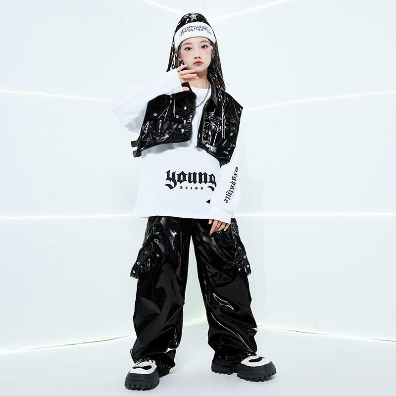 儿童街舞潮服男女童帅气马甲皮裤嘻哈hiphop架子鼓炸街走秀演出服,淘宝优惠券,粉丝福利购,淘宝优惠卷