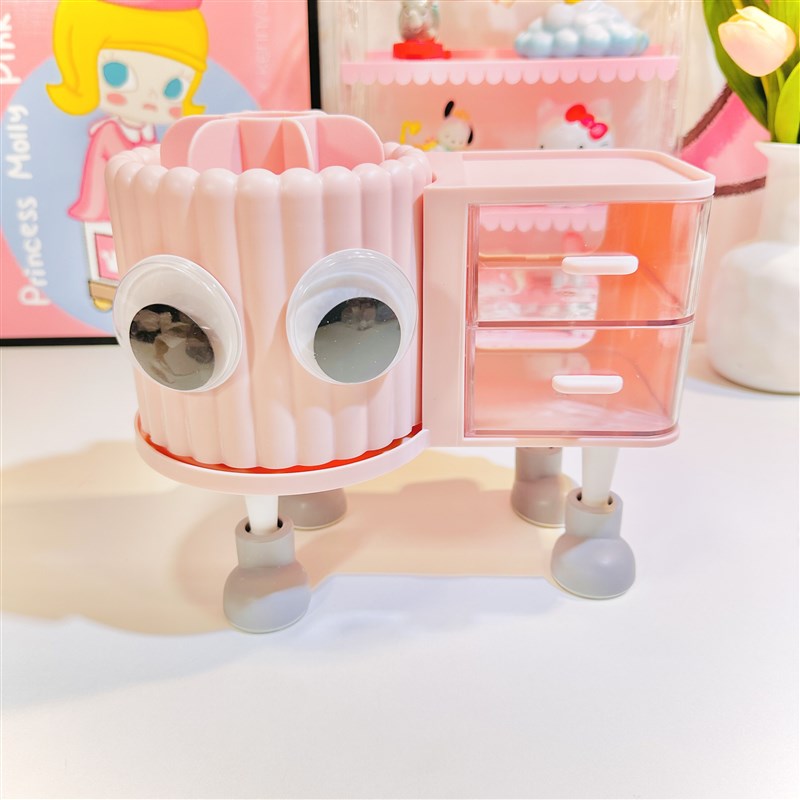 少女心卡通桌面旋转笔筒护肤化妆品收纳盒学生宿舍抽屉收纳箱笔筒 - 图2