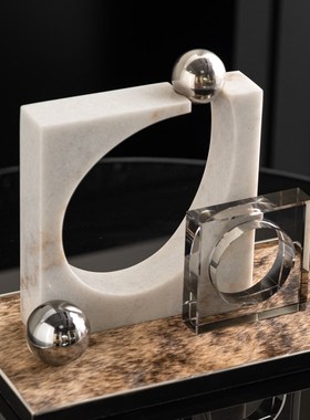 轻奢大理石几何工艺品摆件现代售楼处样板间餐桌床边柜套装饰品