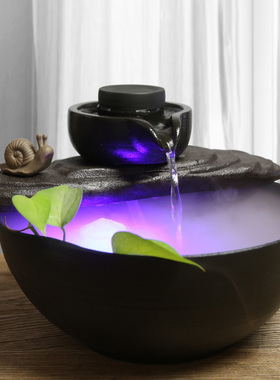 客厅风水轮流水摆件招财陶瓷办公室桌面流水喷泉鱼缸加湿器风水球