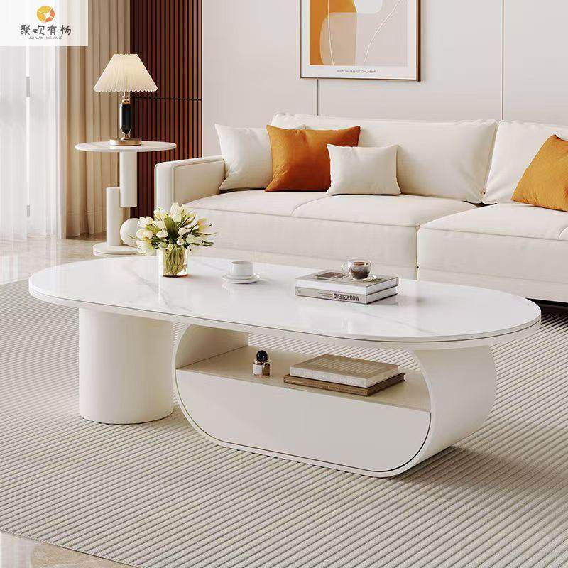 椭圆岩板奶油茶几现代家用大小户型茶几轻奢客厅高级桌创意感茶几,淘宝优惠券,粉丝福利购,淘宝优惠卷