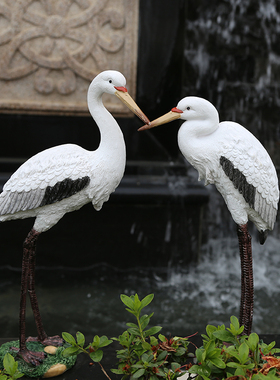 花园庭院户外假山鱼池装饰造景摆件仿真仙鹤摆件树脂动物白鹭摆件