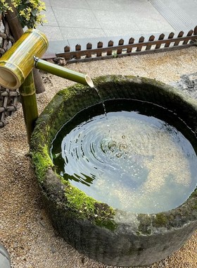 碳化乔迁竹子立式园林庭院鱼池喷泉装饰造景鱼缸竹筒循环入户增氧