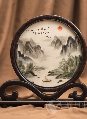 苏州双面刺绣手工自绣摆件实木台屏摆台苏绣屏风新中式创意工艺品