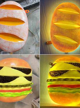 门头汉堡包雕塑发光可颂件烘tianpiun琣店真装饰摆牛模角包仿大面