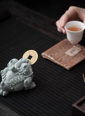 蕴华堂 青砂石金蟾茶宠小摆件鱼缸造景创意瑞兽香插桌面装饰品