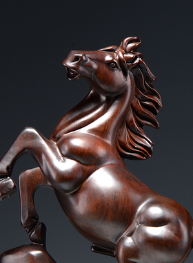 黑檀木雕刻马摆件马到成功红木工艺品家居装饰办公室木马摆设送礼