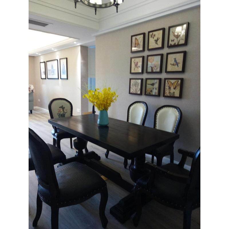 美式复古实木家用法式乡村餐桌小户型长方形桌子原木六人桌椅组合,淘宝优惠券,粉丝福利购,淘宝优惠卷