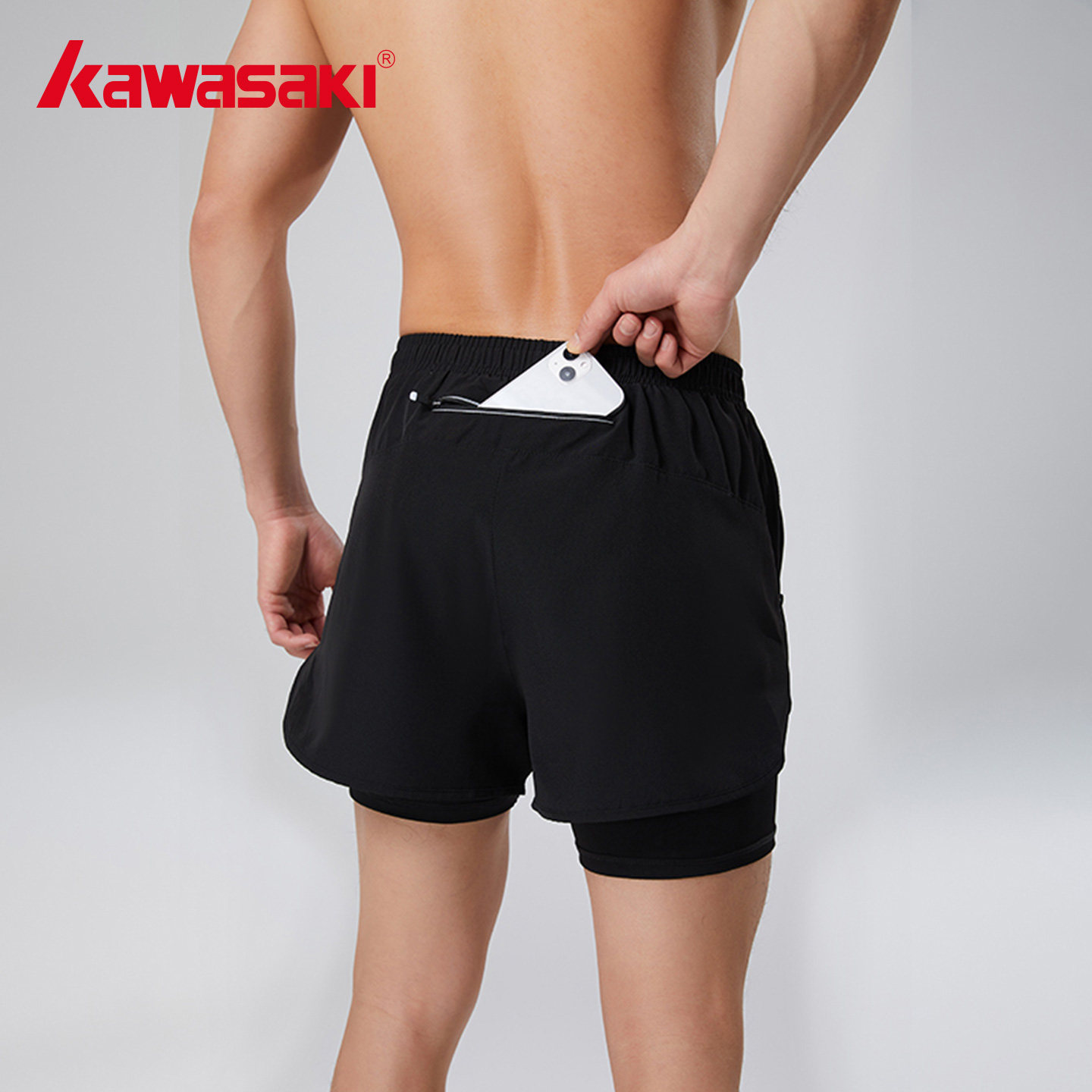 Kawasaki川崎官方正品羽毛球服运动裤假两件男女款短裤骑行健身裤,淘宝优惠券,粉丝福利购,淘宝优惠卷
