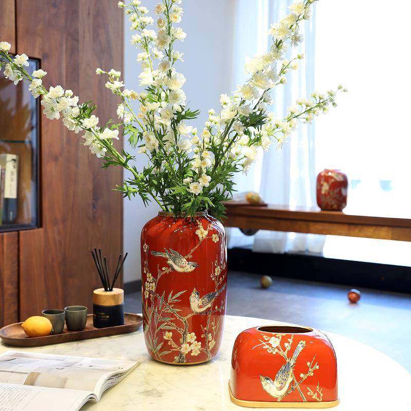 艺术感陶瓷花瓶客厅摆件新中式高级插花瓶乔迁新居布置装饰红色,淘宝优惠券,粉丝福利购,淘宝优惠卷