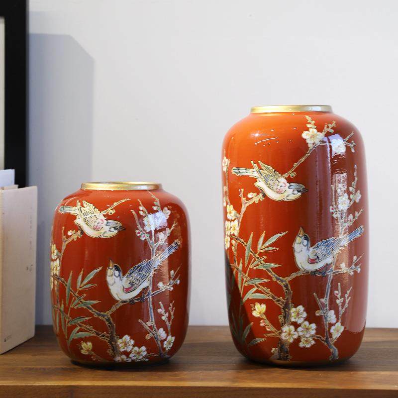 艺术感陶瓷花瓶客厅摆件新中式高级插花瓶乔迁新居布置装饰红色,淘宝优惠券,粉丝福利购,淘宝优惠卷