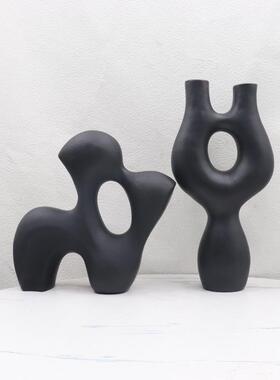 北欧视黑白色几何脂花瓶摆件居客厅插花器树电柜样板房BJ00047家